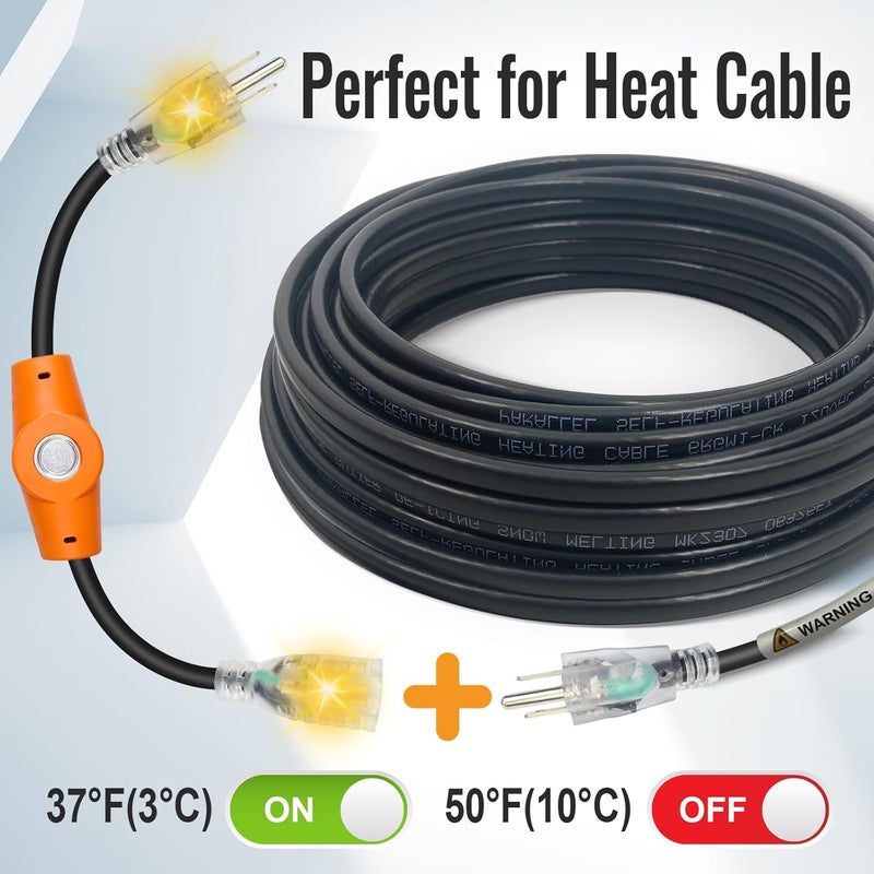 MAXKOSKO 2PCS 120V Temperature Controlled Extension Cord, Heat Cable Controller, Thermostatically Controlled Outlet Auto On/Off Below 37°F/Over 50°F, 20" Cord for Covered Outdoor Outlets - Image 5